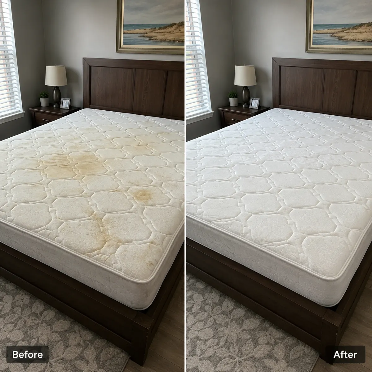 Before and after professional mattress steam cleaning