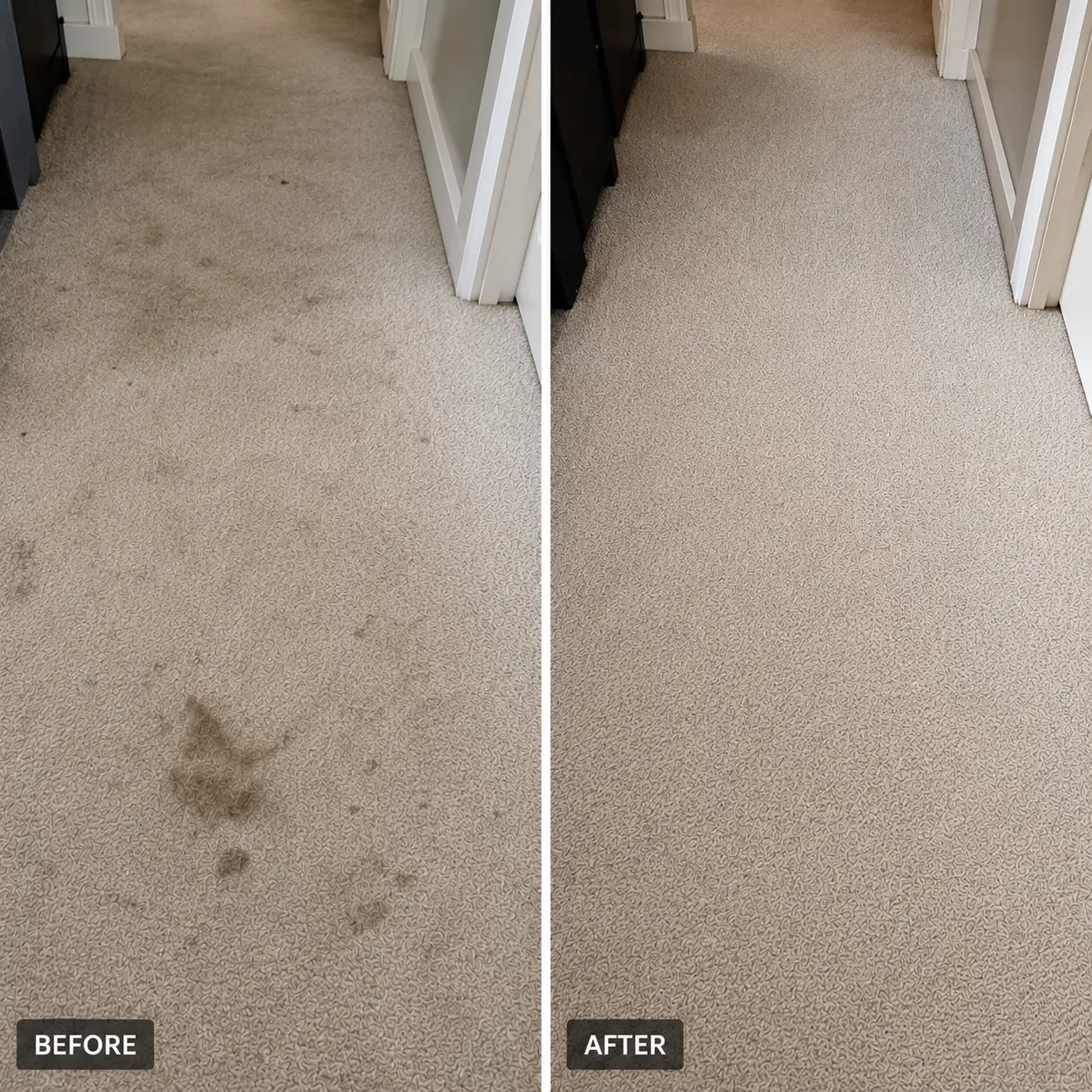 Before and after high traffic carpet soil and stain removal