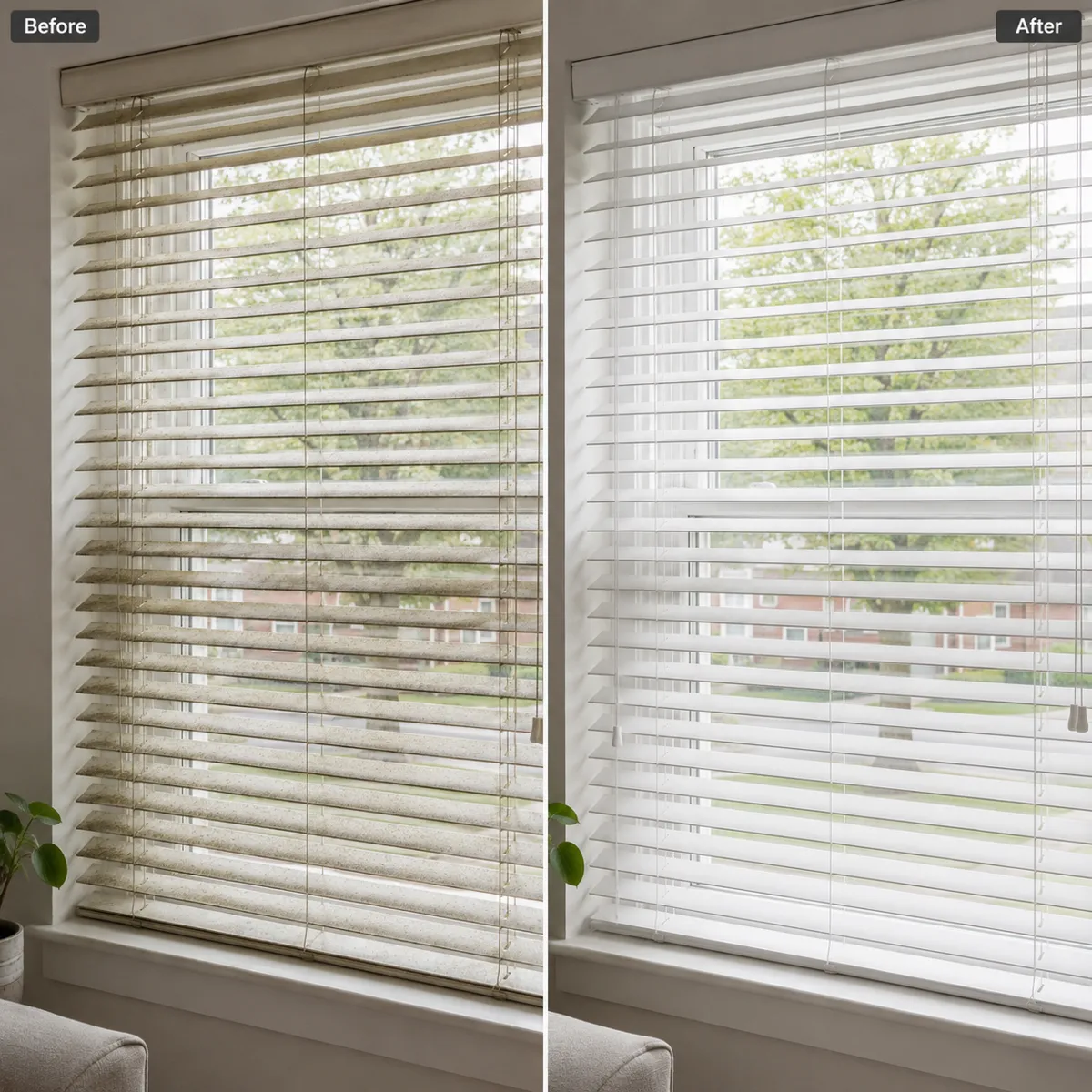 Before and after venetian blind cleaning