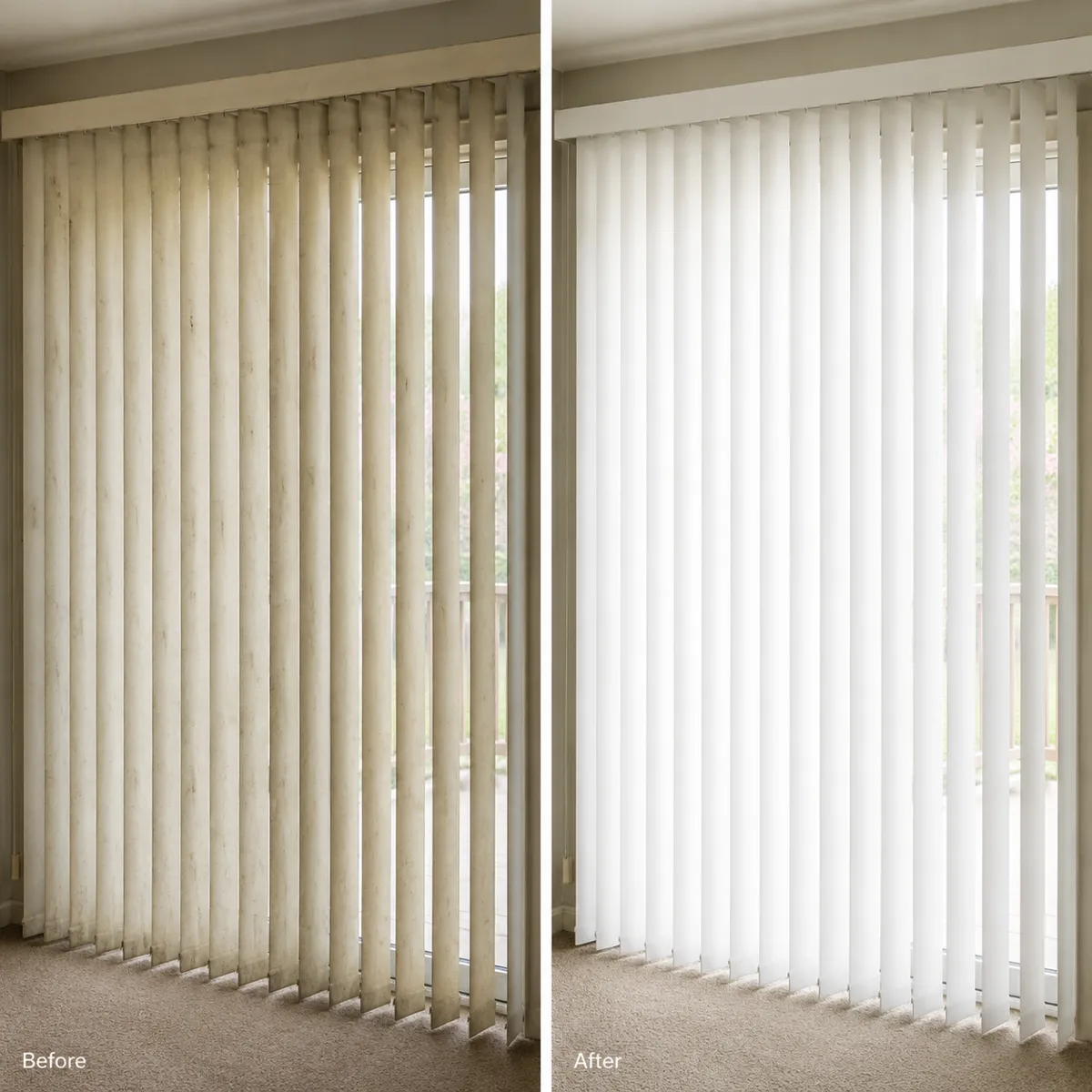 Before and after vertical blind cleaning