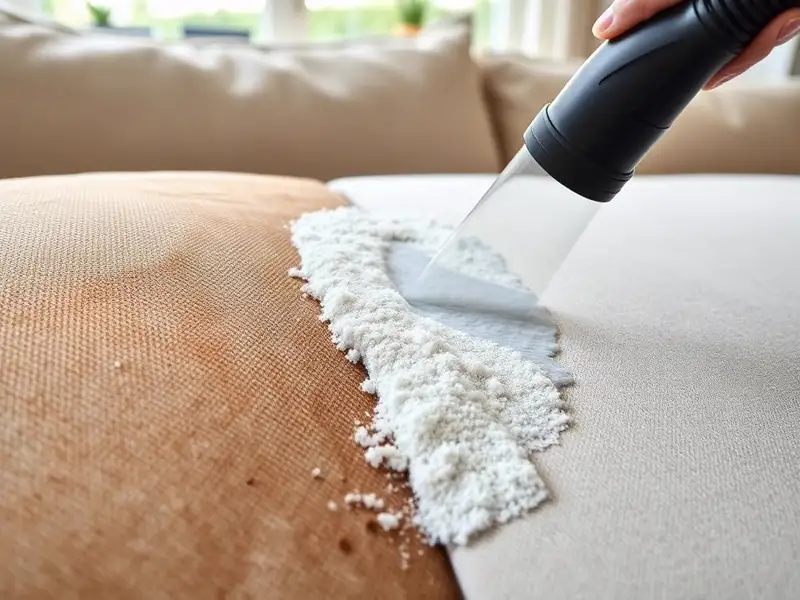 Fabric couch being steam cleaned in a Melbourne living room