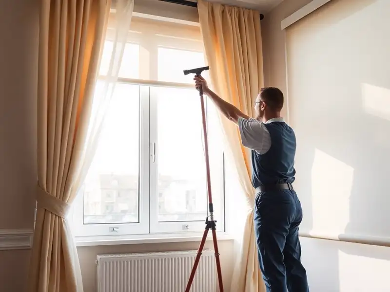 Onsite curtain cleaning beside a bright Melbourne window